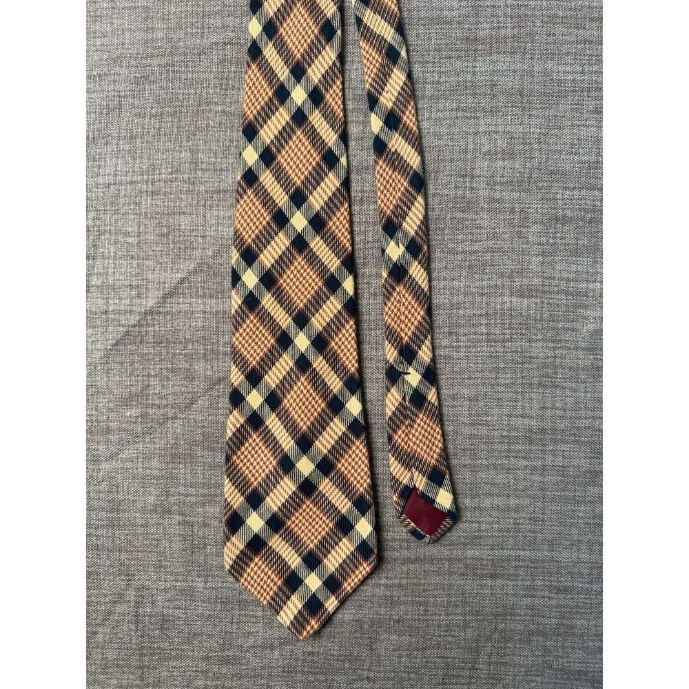 Vintage Rooster Made in USA All Cotton Brown and Navy Plaid Necktie